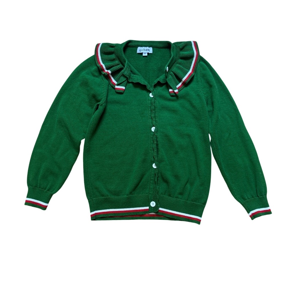 Girlhood Cardigan Kids Green Excellent Ruffle Collar Button‎ Front SIZE 8